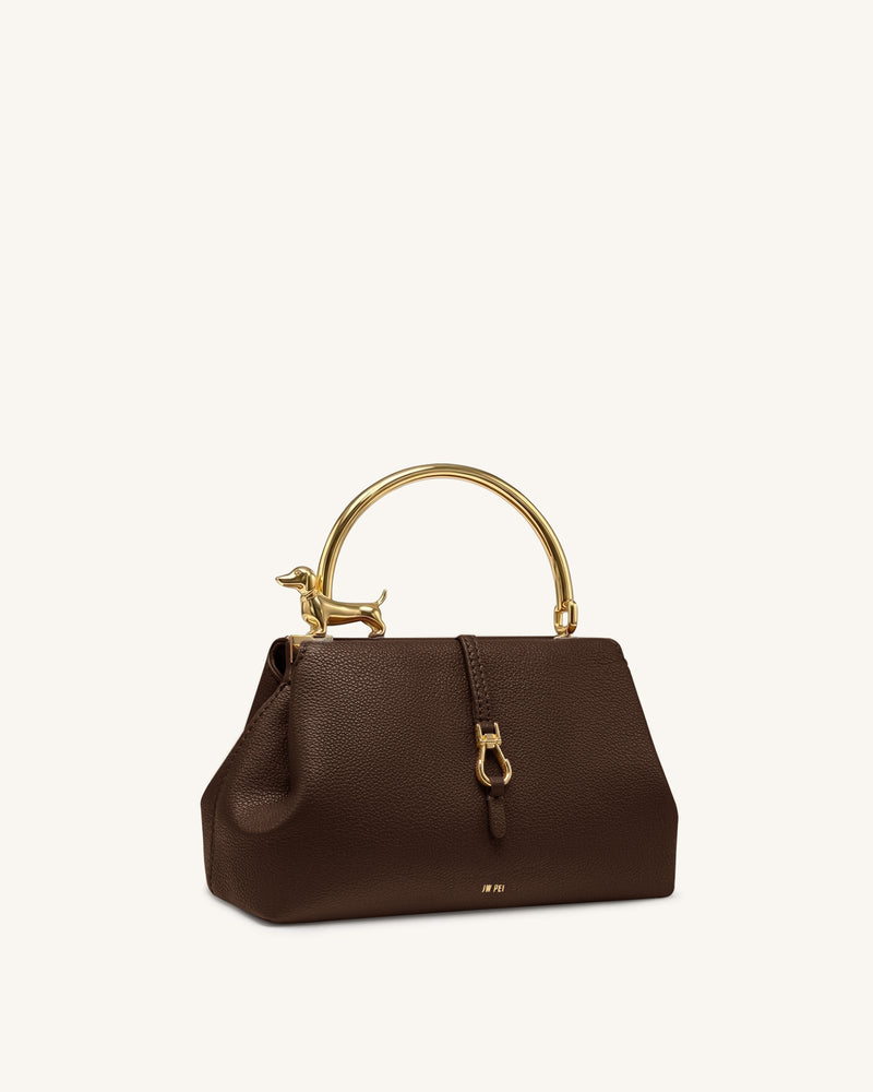 Bruna Dachshund Metal Handle Top Handle Bag - Dark Brown