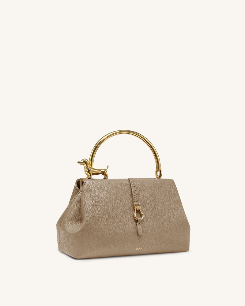 Bruna Dachshund Metal Handle Top Handle Bag - Light Brown
