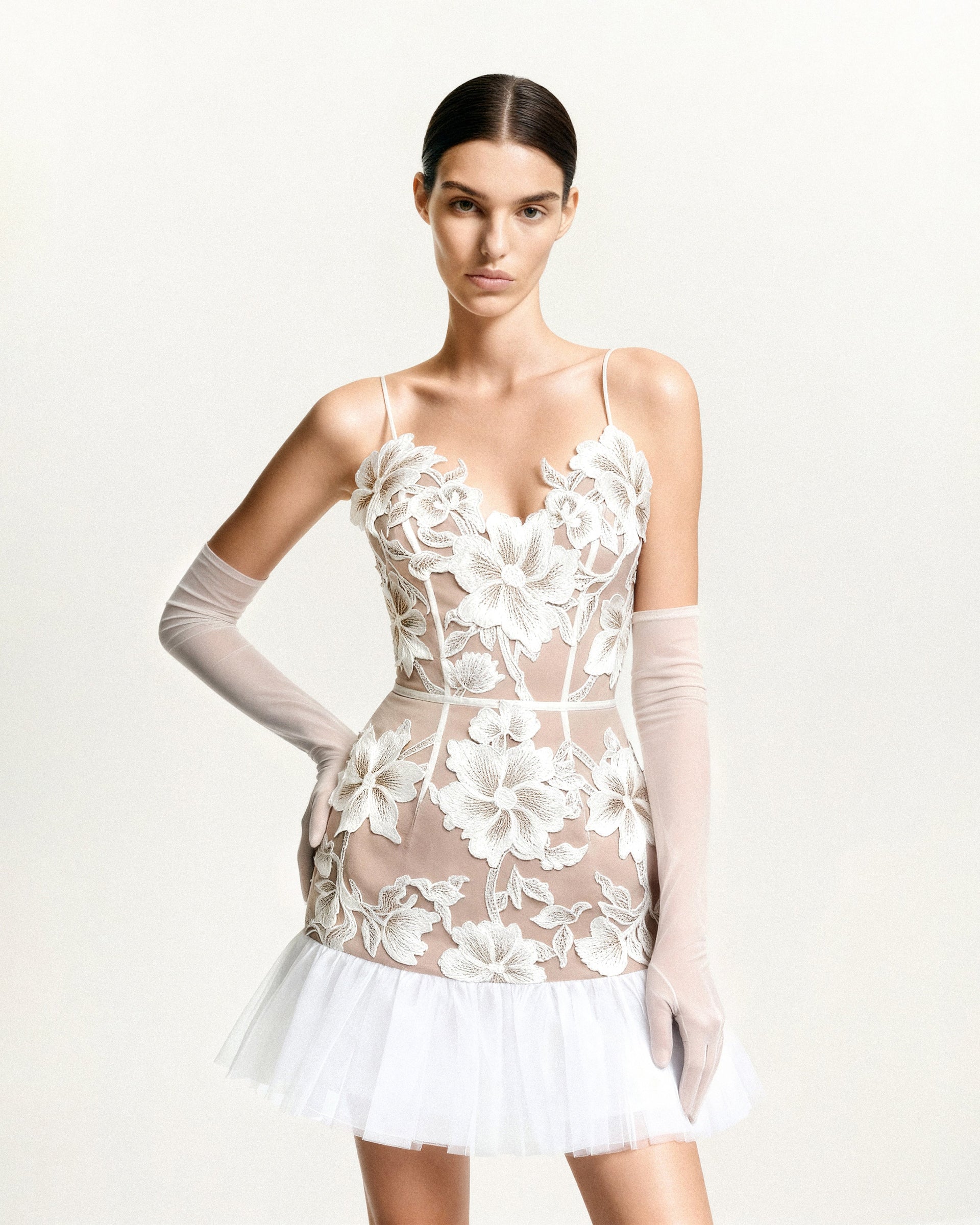 Floral Sling Mini Dress - White Floral Sling Mini Dress - White