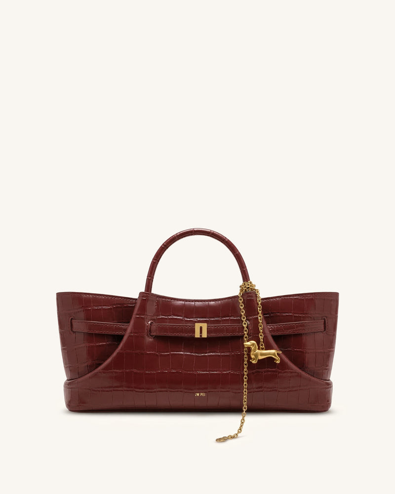 Maeve Dachshund Metal Charm Tote Bag - Burgundy Croc