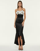 Orchid Embroidered High-Low Midi Dress - Black