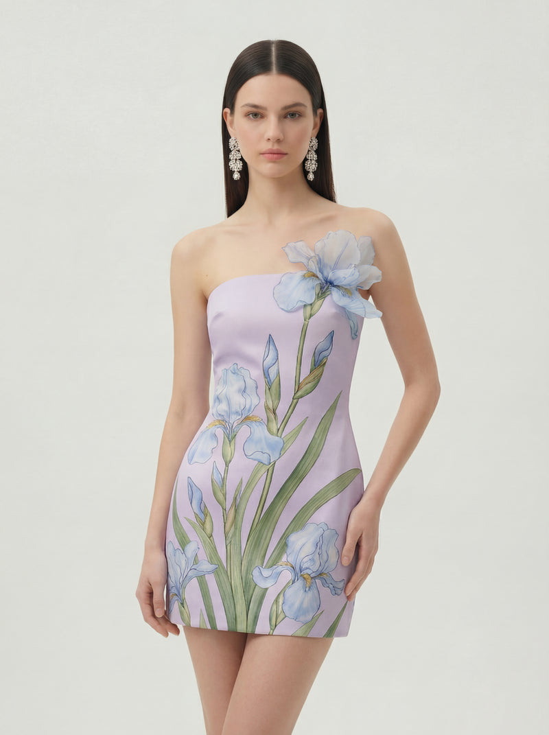 Floral Printed Mini Dress - Purple/Blue