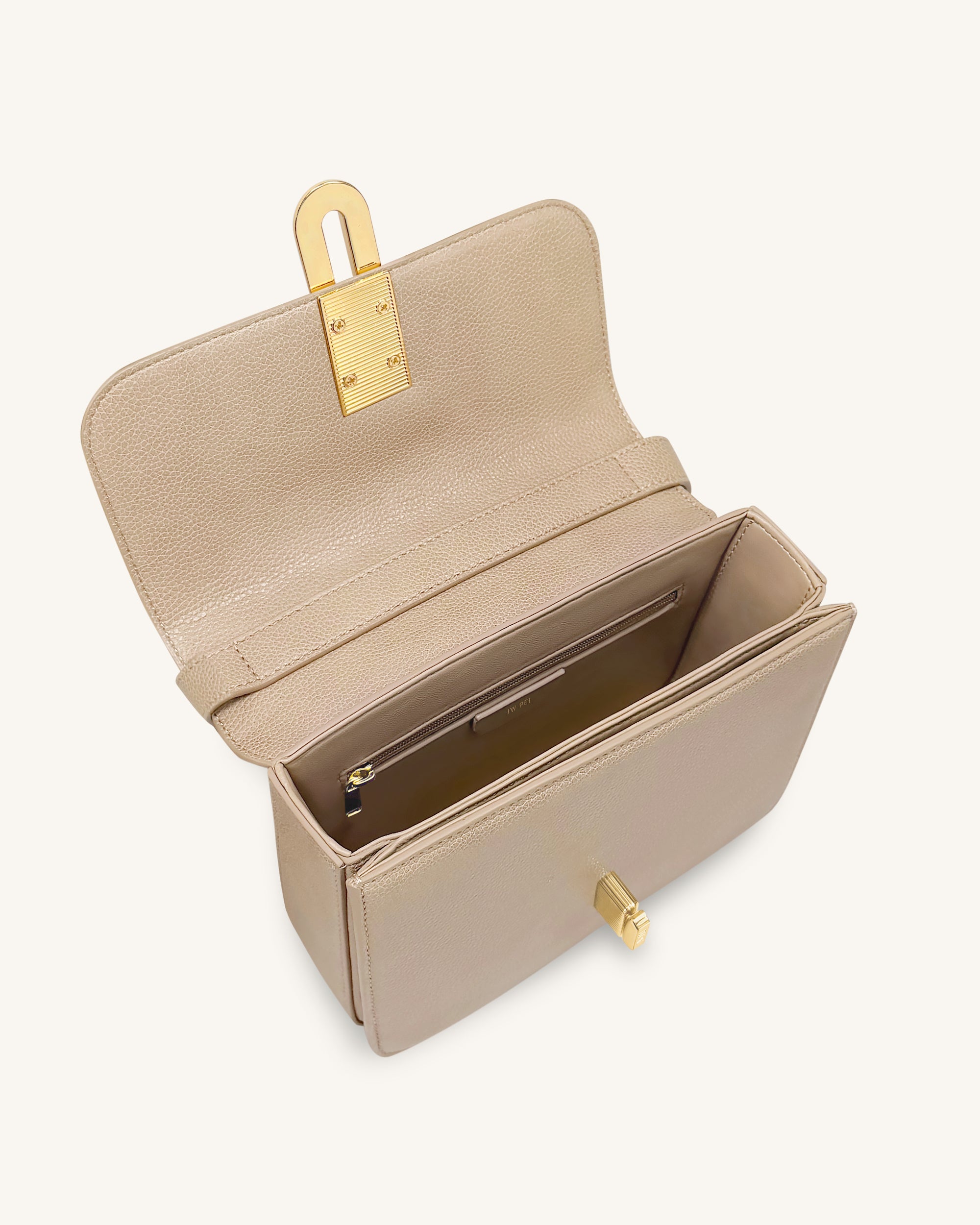 Evania Lock Pebbled Shoulder Bag - Khaki | JW PEI