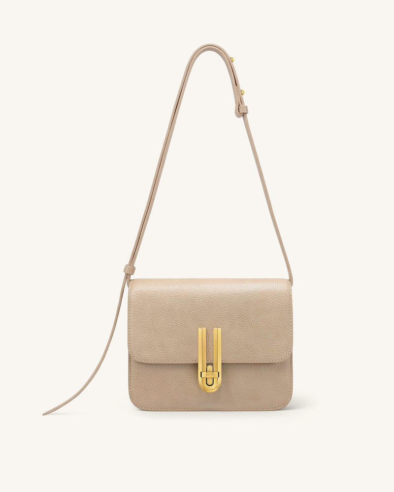 Evania Lock Pebbled Shoulder Bag - Khaki