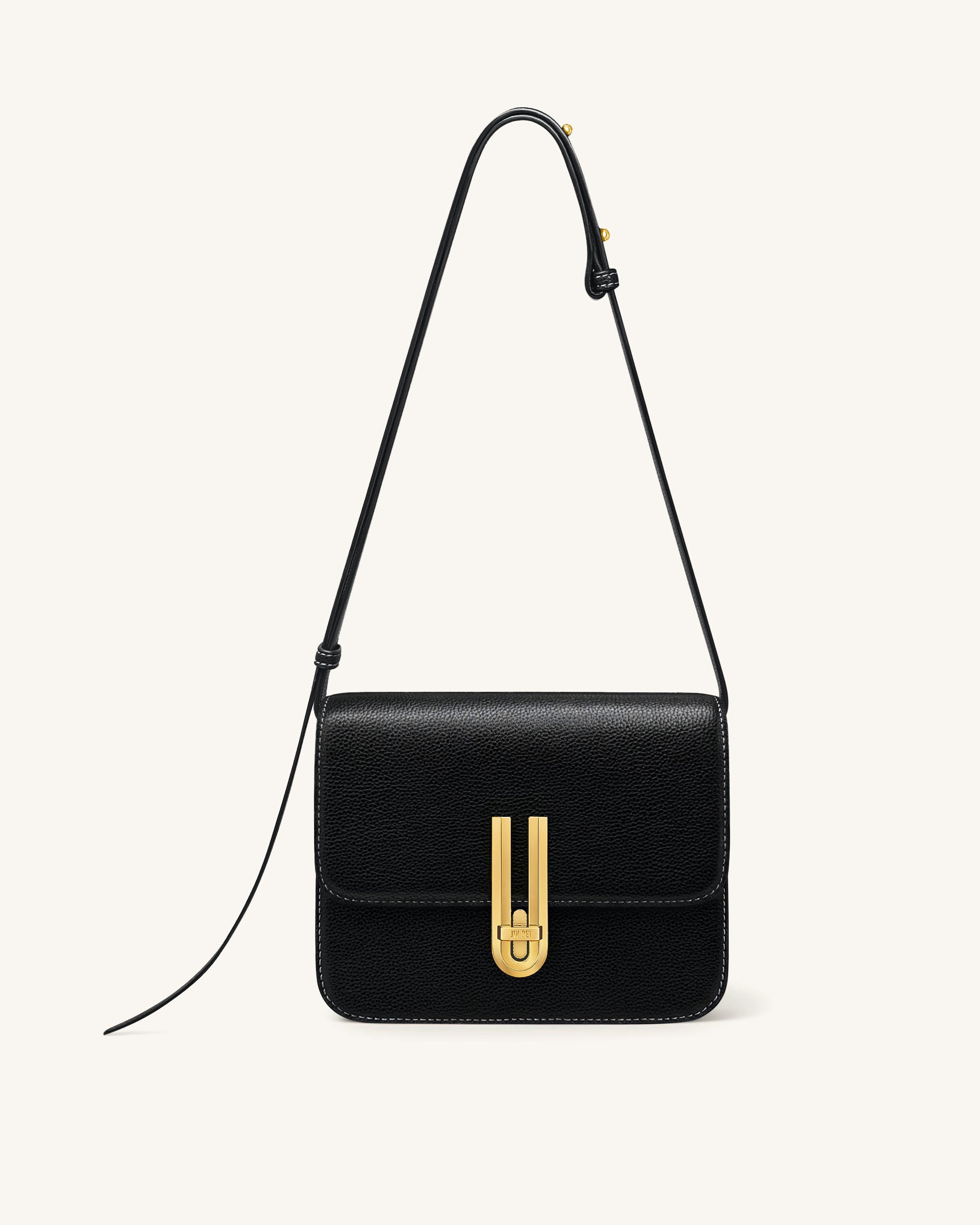 Evania Lock Pebbled Shoulder Bag - Black | JW PEI