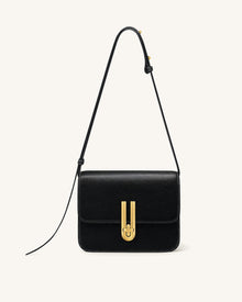 Evania Lock Pebbled Shoulder Bag - Black