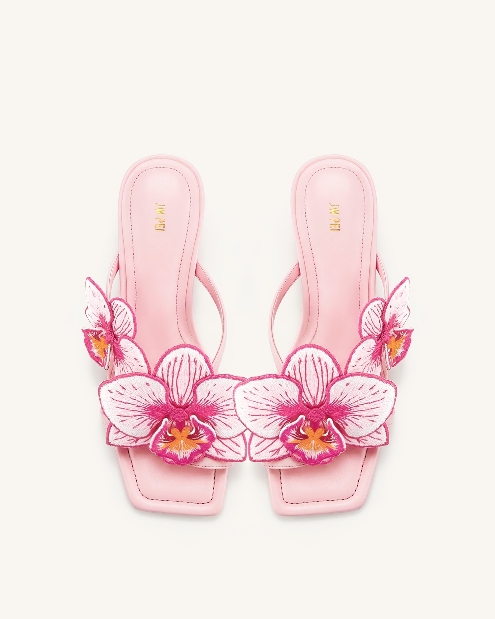 Serena Orchid Embroidered Toe Ring Heeled Sandals - Baby Pink | JW PEI