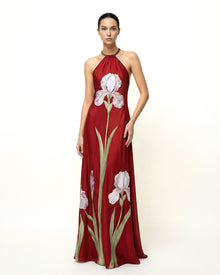 Iris Floral Print Halter Maxi Dress - Ruby