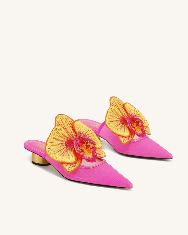 Helena Embroidery Decoration Pierced Mules - Rose Red