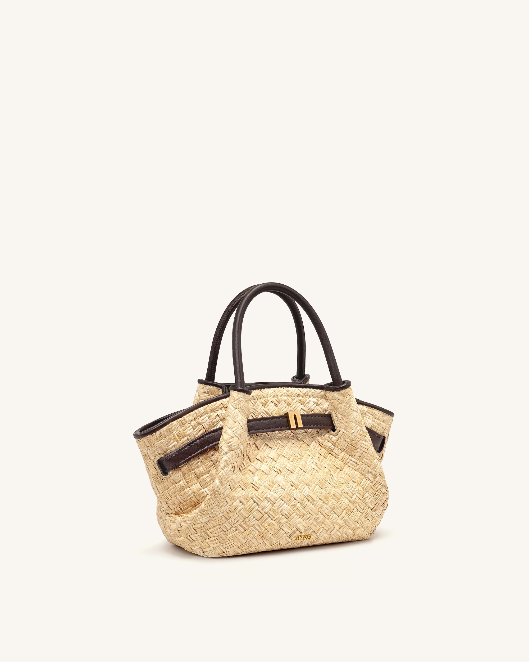 Hana Mini Faux Straw Tote Bag - Brown | JW PEI