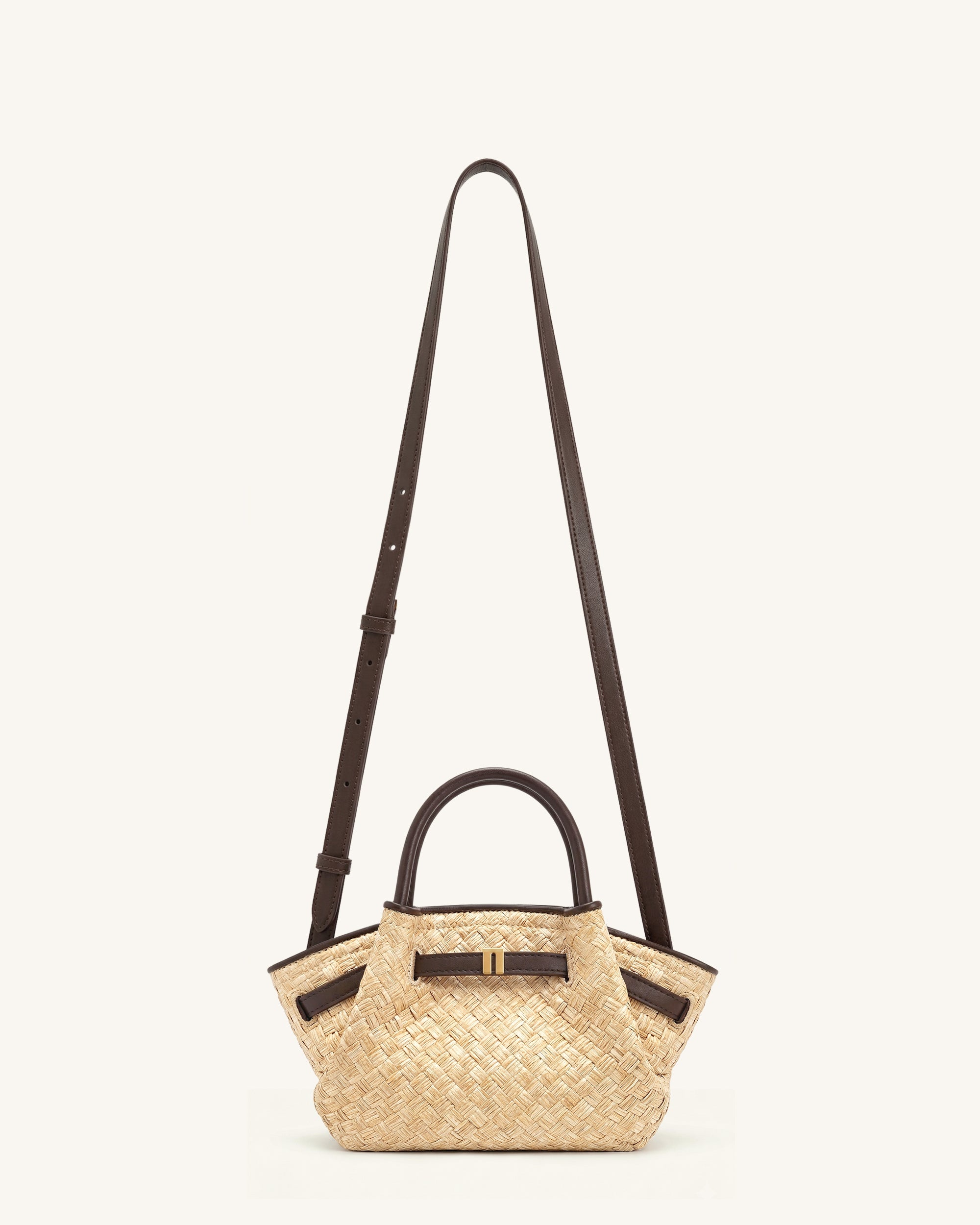 Hana Mini Faux Straw Tote Bag - Brown | JW PEI