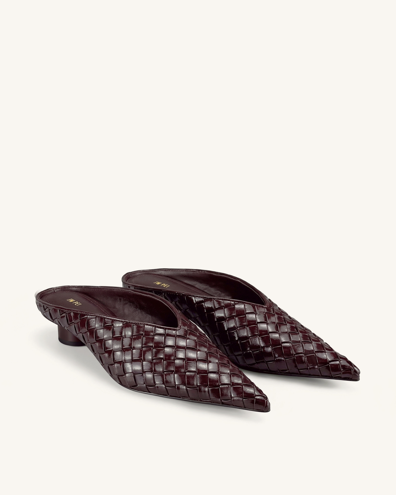Helena Woven Textured Pointed Toe Mules - Burgundy