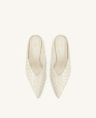 Helena Woven Textured Pointed Toe Mules - Beige