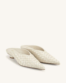 Helena Woven Textured Pointed Toe Mules - Beige