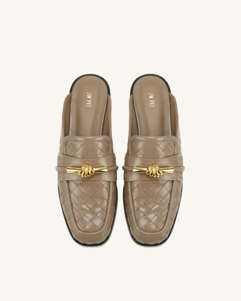 Elowen Woven Horsebit Mule Loafers - Khaki