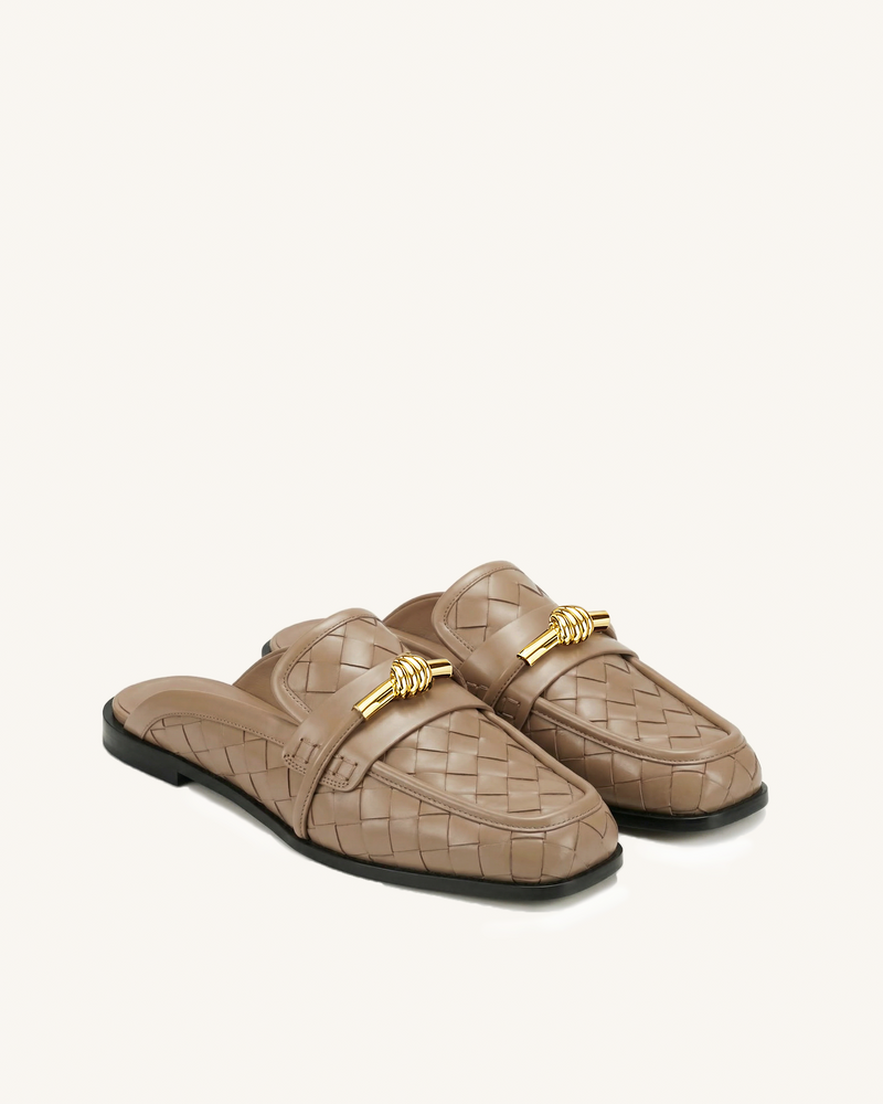 Elowen Woven Horsebit Mule Loafers - Khaki