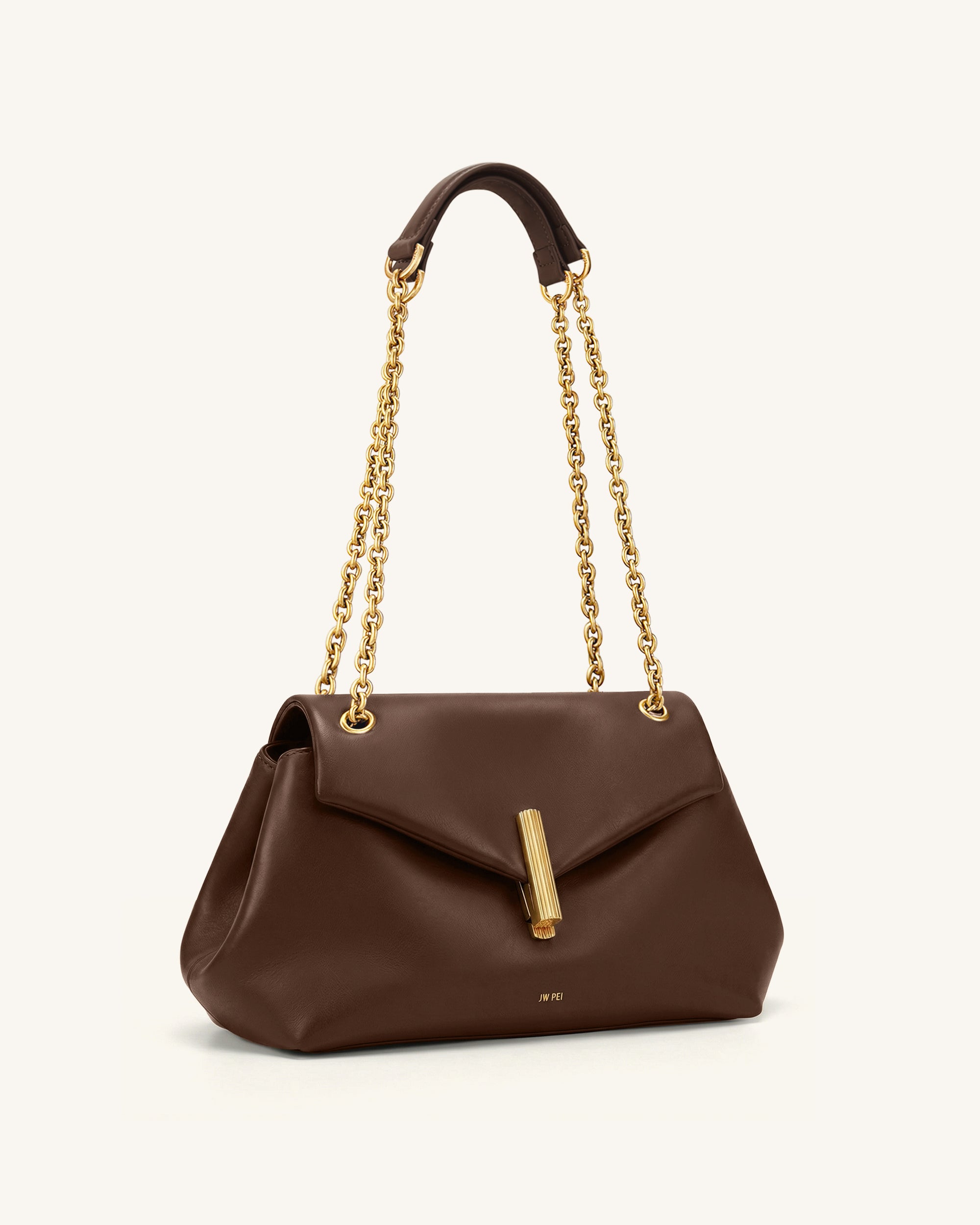 Valerie Chain Flap Shoulder Bag - Dark Brown | JW PEI