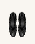 Elara Ruched Drawstring Ballet Flats - Black