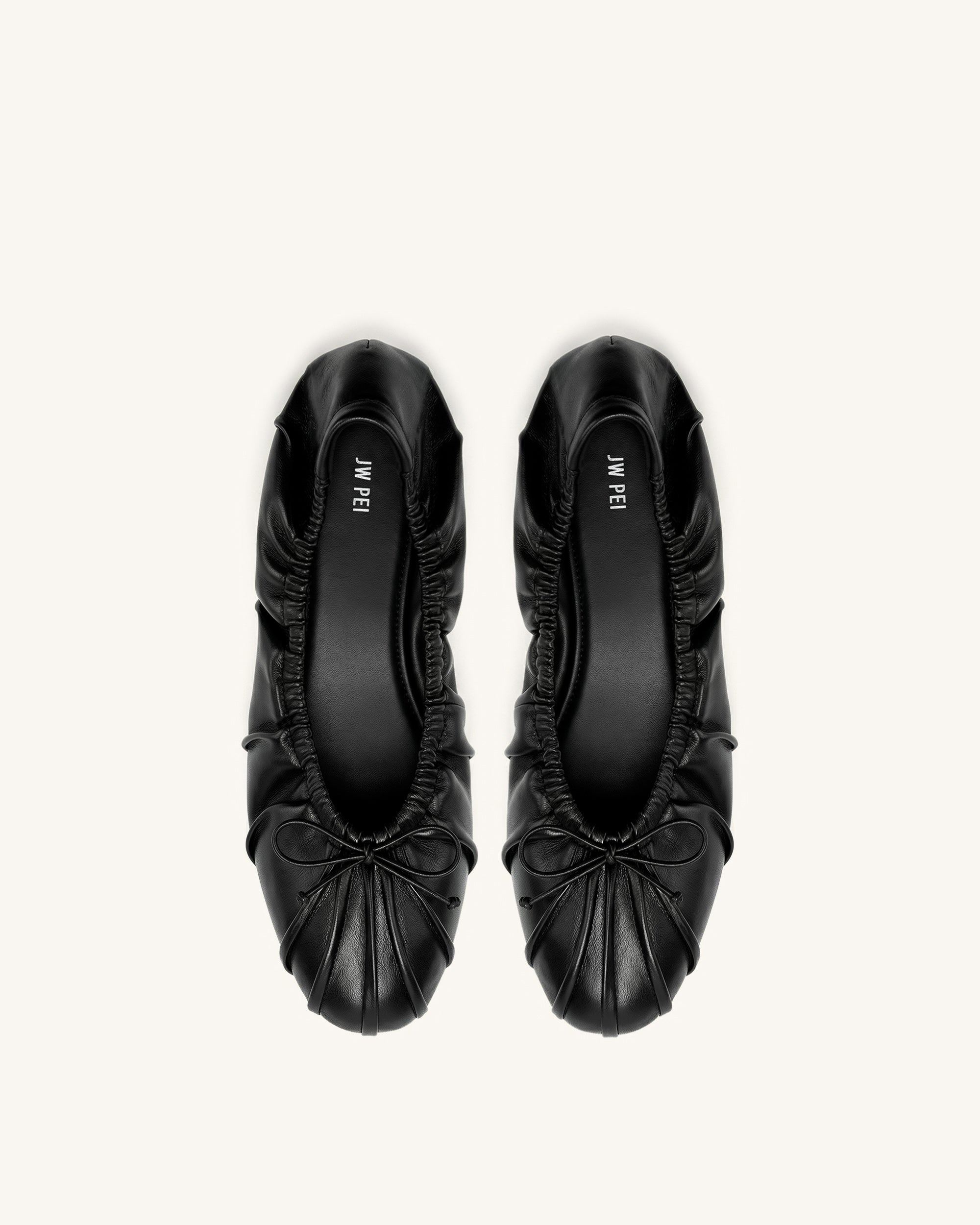 Elara Ruched Drawstring Ballet Flats - Black