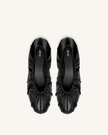 Elara Ruched Drawstring Ballet Flats - Black