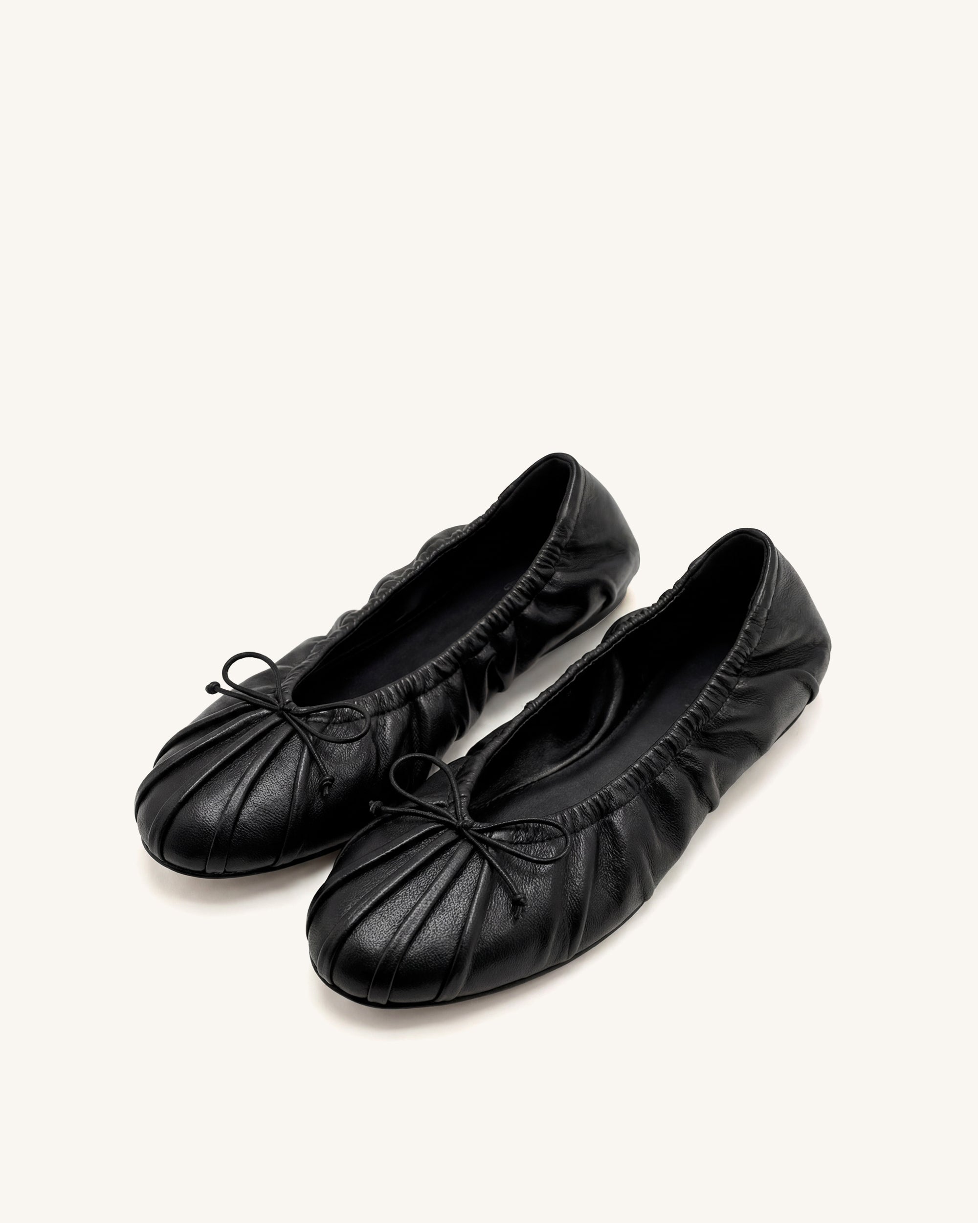 Elara Ruched Drawstring Ballet Flats - Black