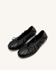 Elara Ruched Drawstring Ballet Flats - Black