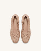 Elara Ruched Drawstring Ballet Flats - Khak