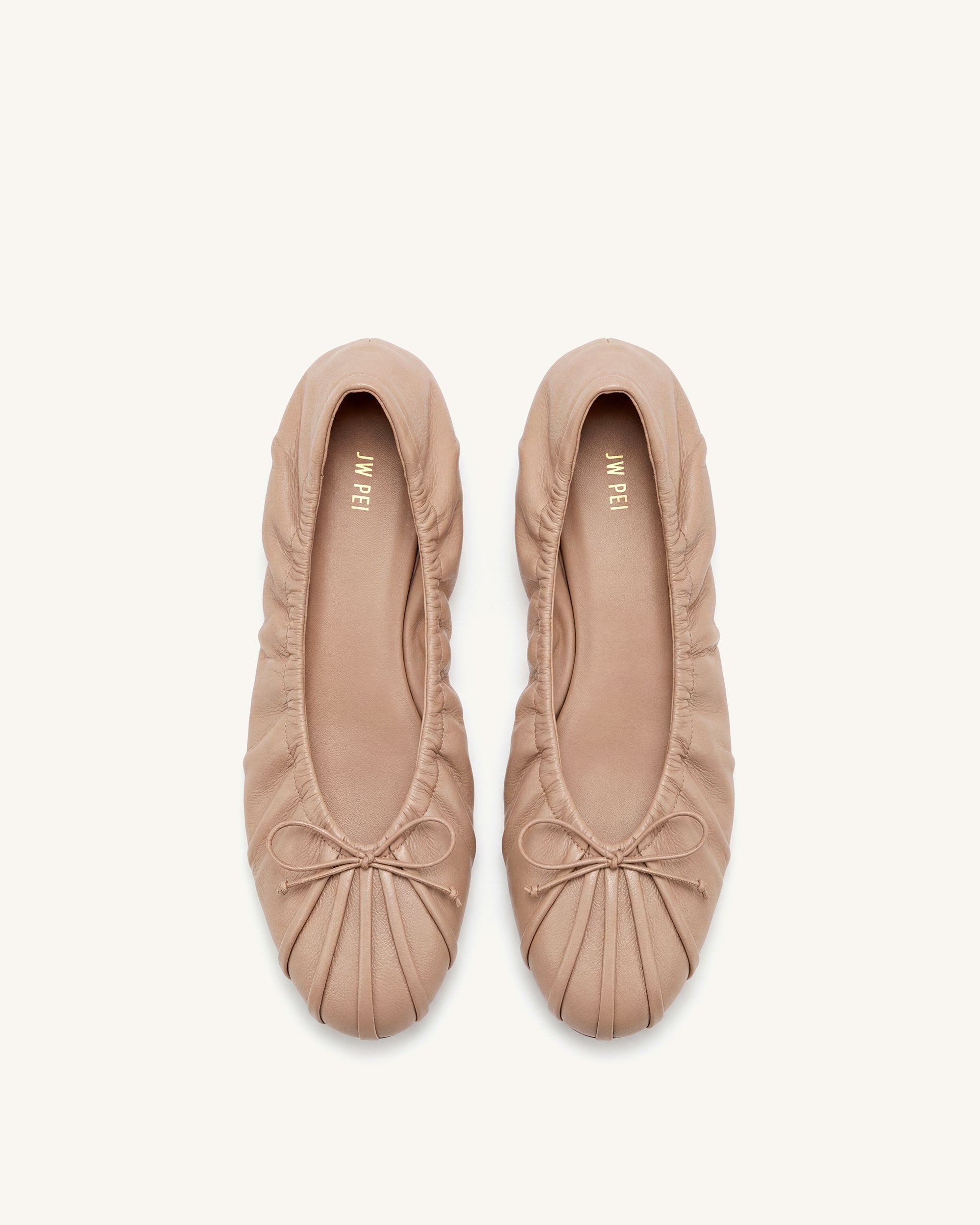 Elara Ruched Drawstring Ballet Flats - Khak