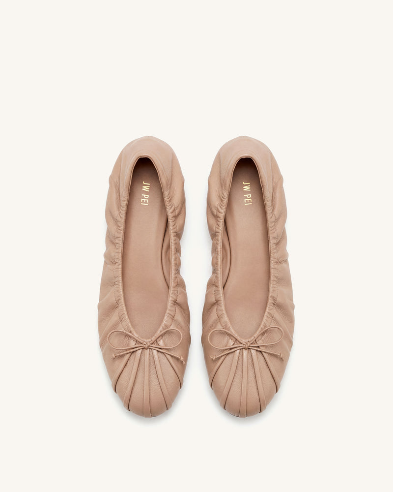 Elara Ruched Drawstring Ballet Flats - Khak