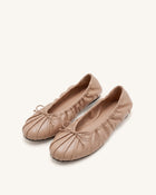 Elara Ruched Drawstring Ballet Flats - Khak