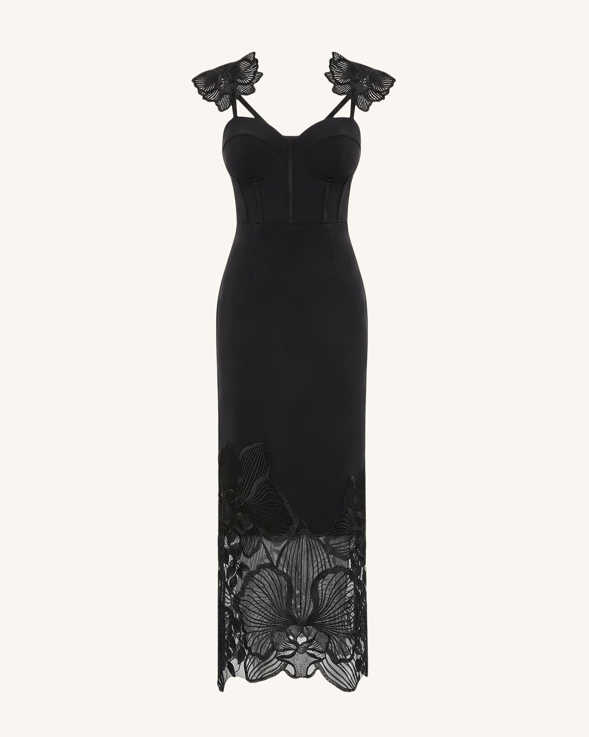 Orchid Embroidered Corset Dress - Black | JW PEI