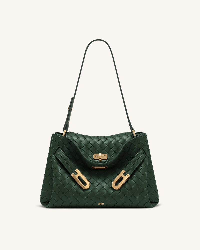 Rhea Woven Texture Double Buckle Shoulder Bag - Teal