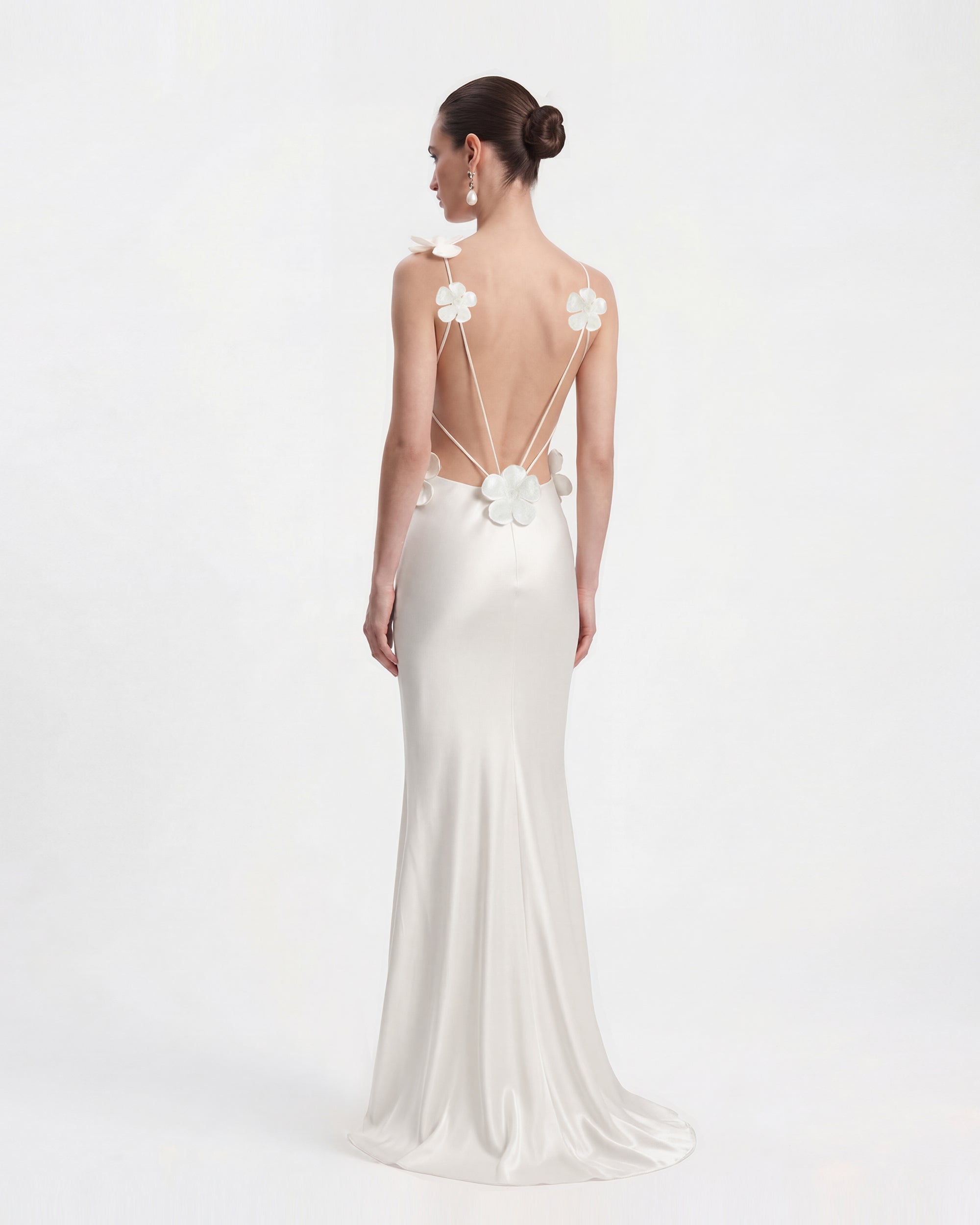 3D Floral Appliqué Satin Dress