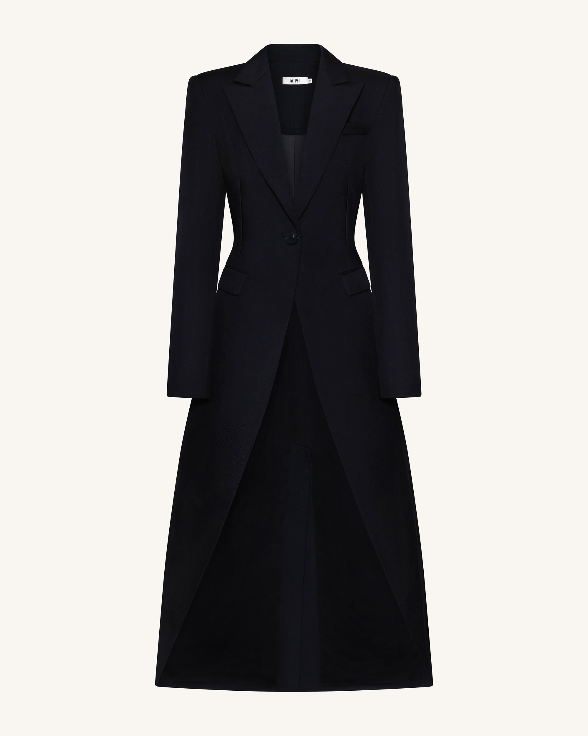 Structured Peak-Lapel Cutaway Maxi Blazer - Black | JW PEI
