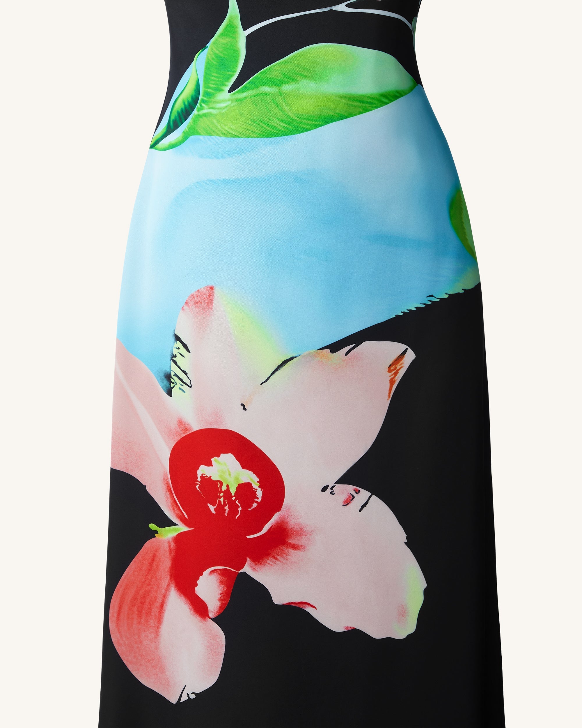 Floral Satin Halter Dress - Multicolor Black 10 | UK
