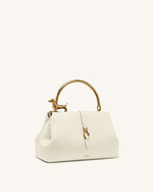 Bruna Dachshund Metal Handle Top Handle Bag - White