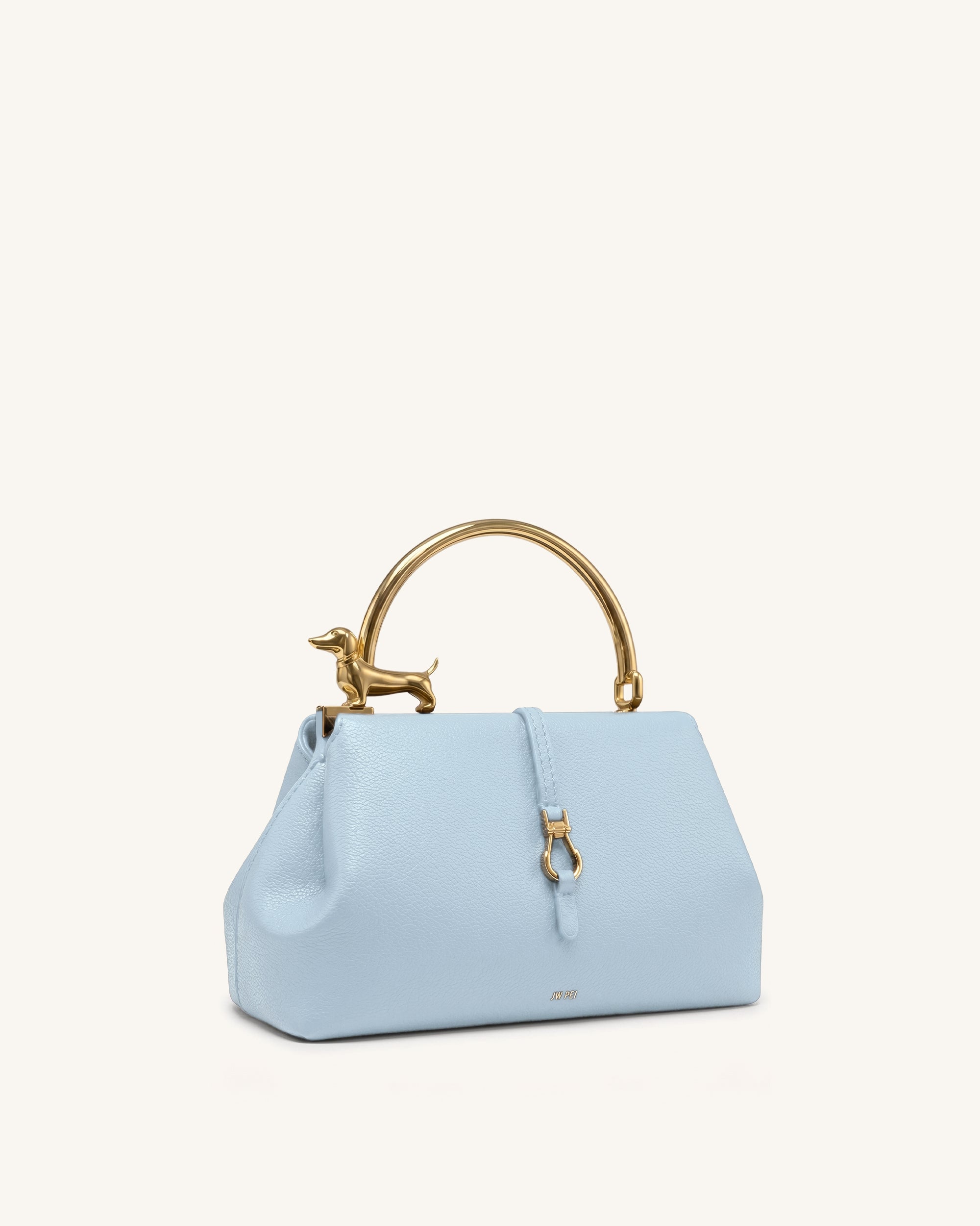 Bruna Dachshund Metal Handle Top Handle Bag - Light Blue | JW PEI