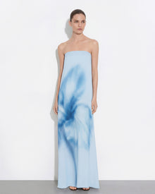 Watercolor Floral Print Strapless Maxi Dress - Blue, 2