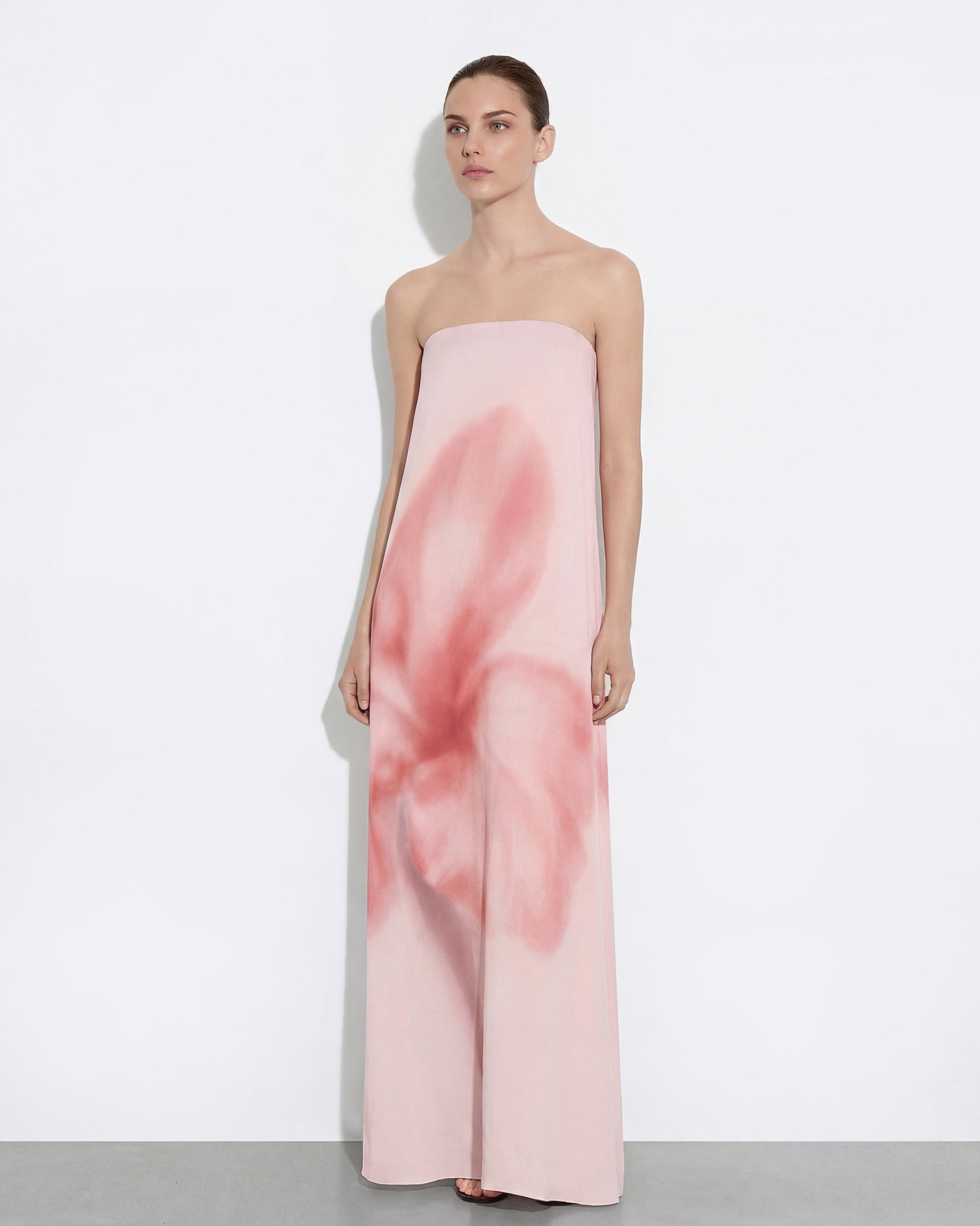 Watercolor Floral Print Strapless Maxi Dress - Pink 6 | US Watercolor Floral Print Strapless Maxi Dress - Pink 6 | US