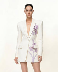 Iris Embroidery Hourglass Blazer - White