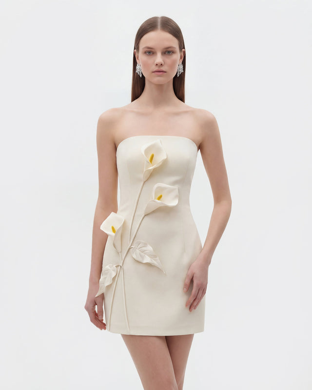 JW PEI — Strapless Floral Applique Dress White
