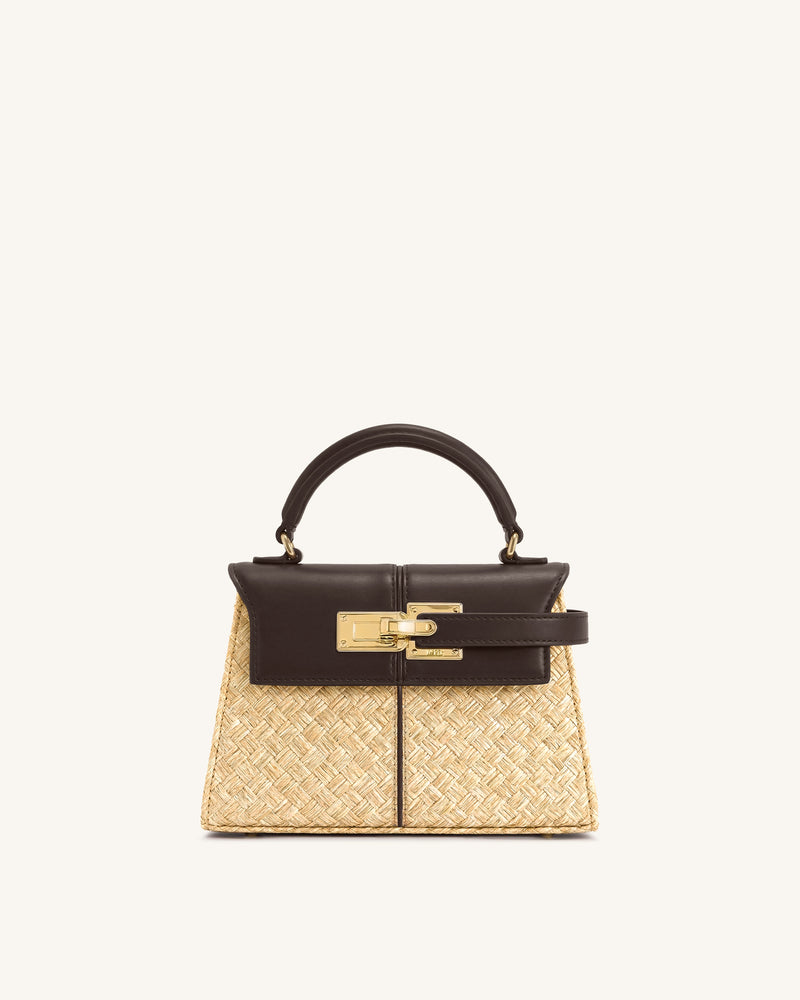 Elise Faux Straw Handbag - Brown