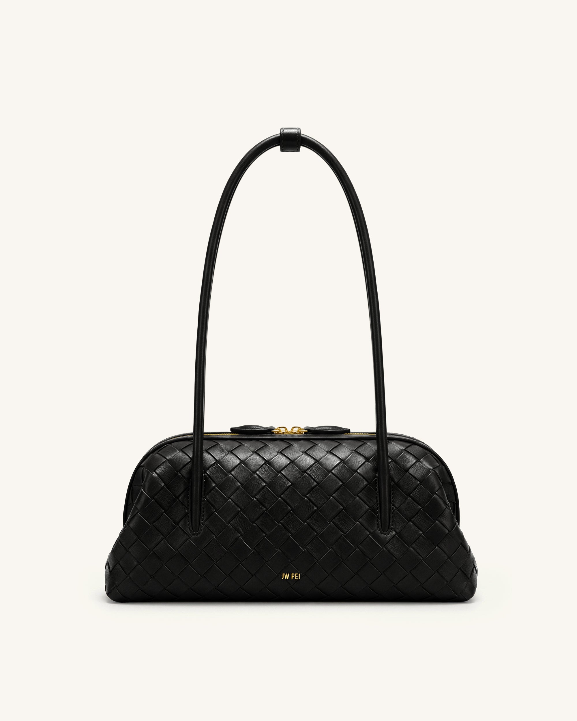 Aveline Woven Textured Shoulder Bag - Black | JW PEI