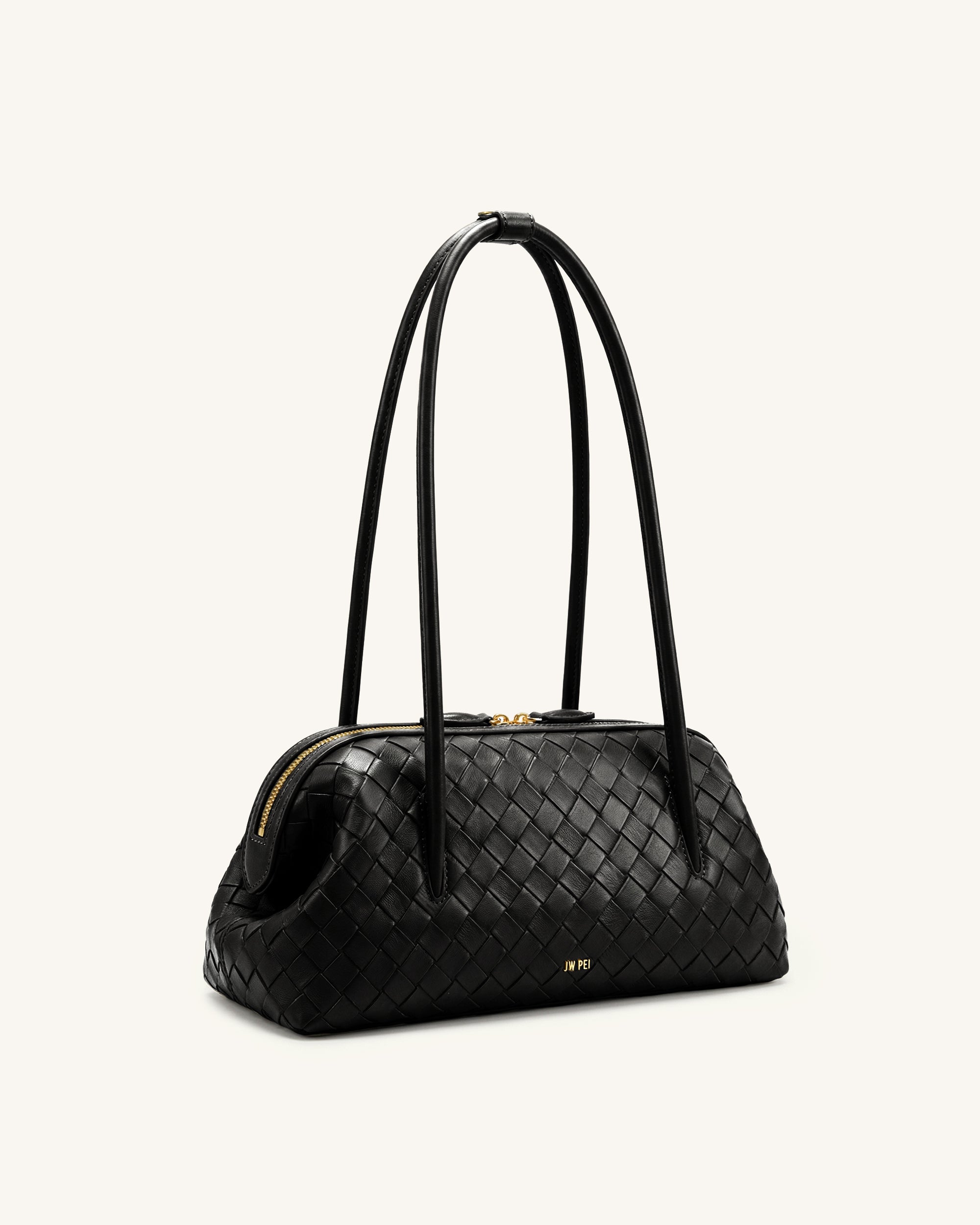 Aveline Woven Textured Shoulder Bag - Black | JW PEI