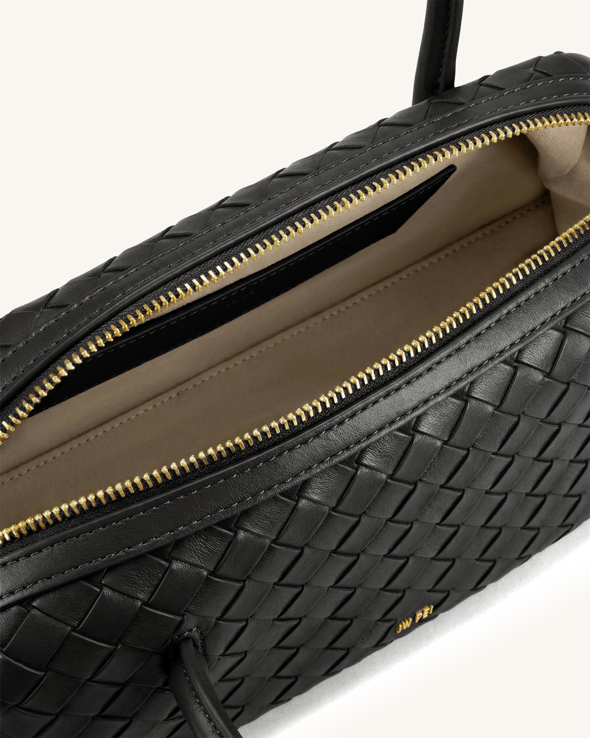 Aveline Woven Textured Shoulder Bag - Black | JW PEI