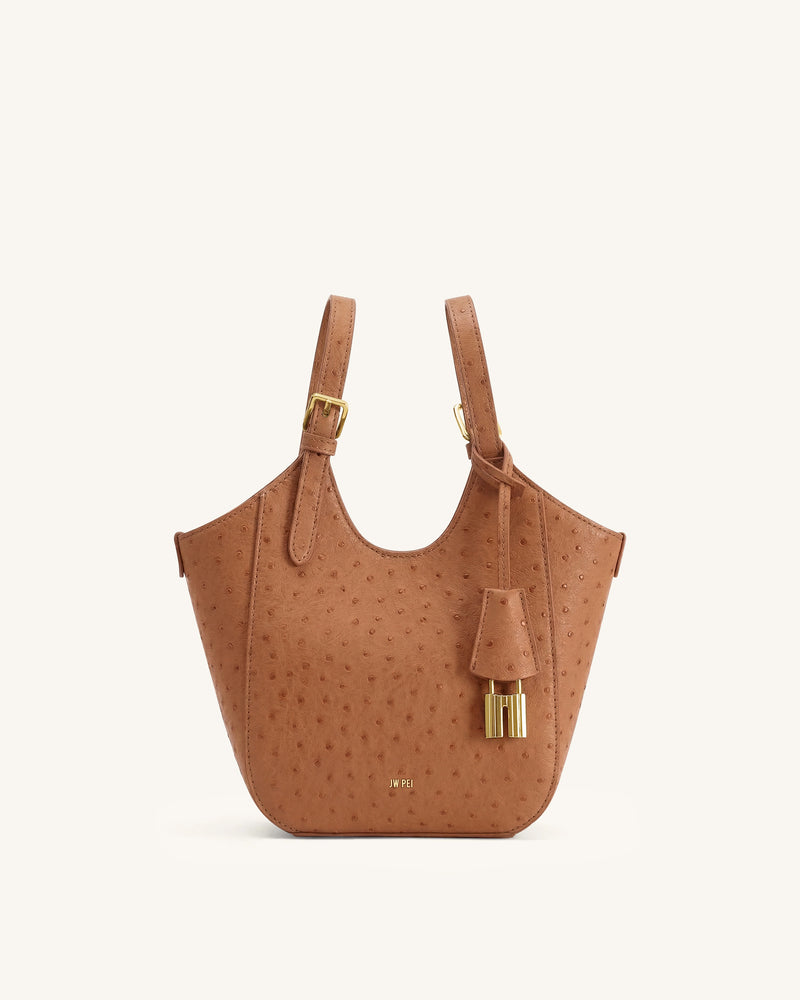 Ines Faux Ostrich Padlock Tote Bag - Coffee