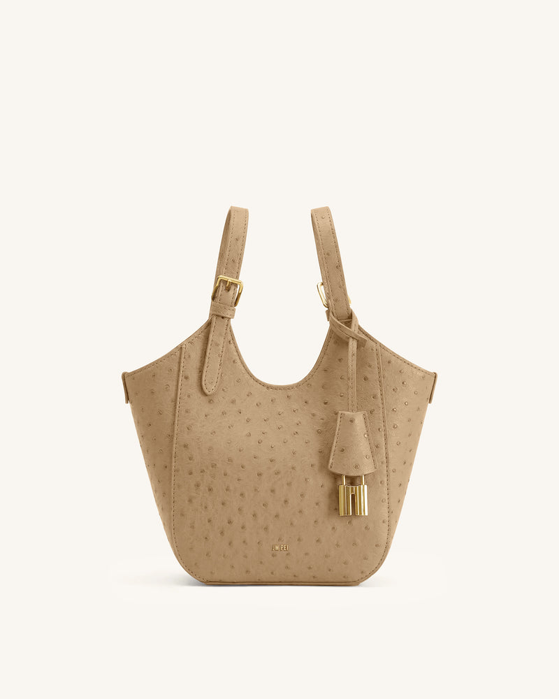 Ines Faux Ostrich Padlock Tote Bag - Khaki