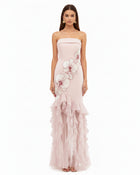 Orchid Embroidered Ruffled Strapless Maxi Dress - Blush Pink