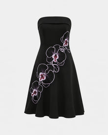 Orchid Embroidered Strapless A-Line Midi Dress - Black Purple