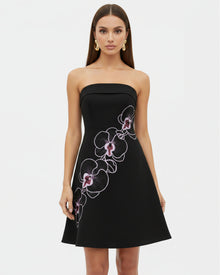 Orchid Embroidered Strapless A-Line Midi Dress - Black Purple